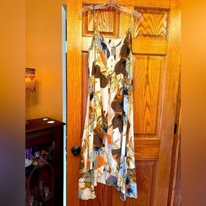 BROVAVE Women's Summer Casual Boho  Spaghetti Strap V Neck Flowy Midi Dress